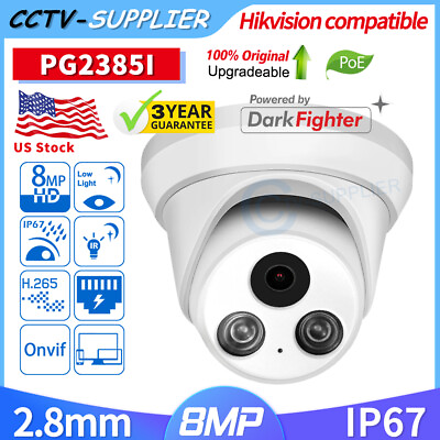 #ad 4K Hikvision Compatible 8MP Turret Security IP Camera MIC IR POE 2.8mm WDR H.265 $75.00