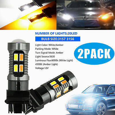 #ad 2X 3157 3156 Car Turn Single Light Bulbs Switchback LED 4157na 3457a White Amber $9.25