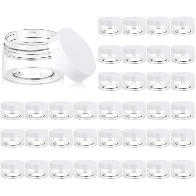 #ad 36 Pack 1 OZ Plastic Jars Round Clear Cosmetic Container Jars with White Lids $23.55