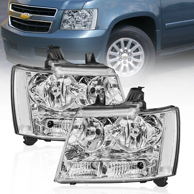 #ad Pair Chrome Front Headlights Front Lamp For 07 13 Chevy Suburban Tahoe Avalanche $79.89