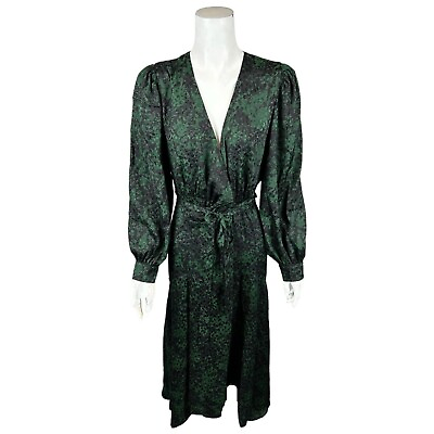 #ad Susan Graver Occasions Petite Printed Woven Jacquard Wrap Dress Emerald PL Size $40.00