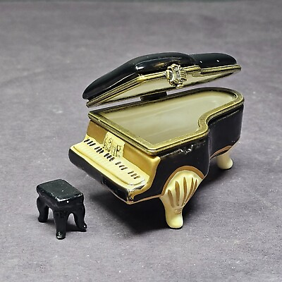 #ad Black Grand Piano Trinket Box With Stool 90s $15.00