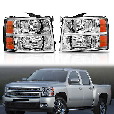 #ad Pair Headlights Amber Corner For 07 13 Chevy Silverado 1500 2500 3500 Front Lamp $68.88