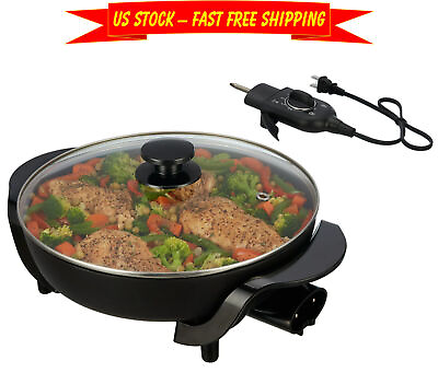 #ad 12quot; Round Nonstick Electric Skillet with Glass Cover 4.2 Quart Extra deep Pan $18.98