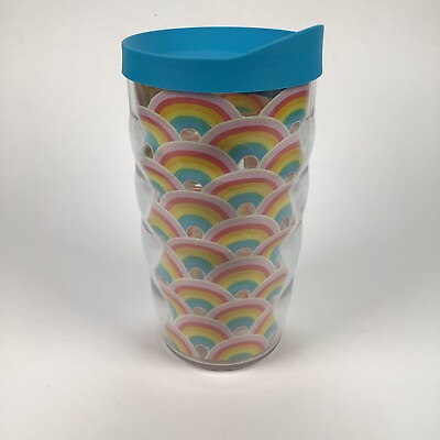 #ad Tervis 12oz Double Walled Colorful Rainbows Insulated Tumbler Cup w Lt Blue Lid $7.95