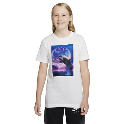 #ad Boys 8 Nike Air Photo Tee Medium Killer Whale Ocean Moon T Shirt Short Sleeve $12.49