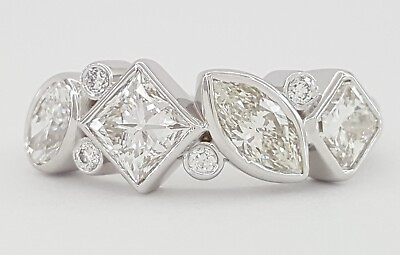 #ad Princess Oval Marquise amp; Radiant Diamonds 4 Stone Bezel Ring 14K Gold 2.17 ct $3395.00