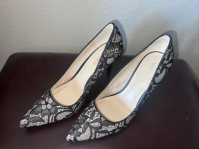 #ad Nine West Flax Leather Pump Womens Heels Shoes Size 9.5w M Medium Fast Ship $19.99