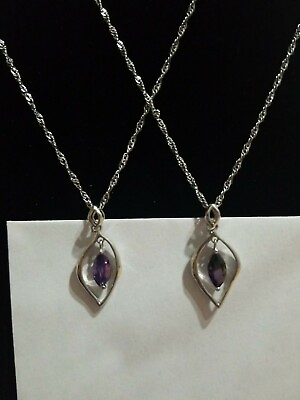 #ad Silver Rhodium Necklace W Purple Stone $5.00