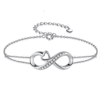 #ad Real 925 Sterling Silver Adjustable Bracelet Infinity Heart Gifts for Her Him $29.99