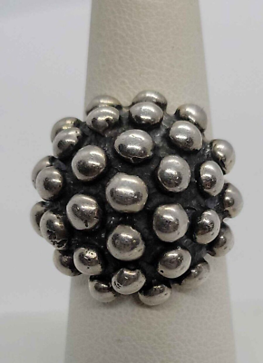 #ad vintage 14 gr sterling silver bubble bead dome top ring sz 6.5 $52.00