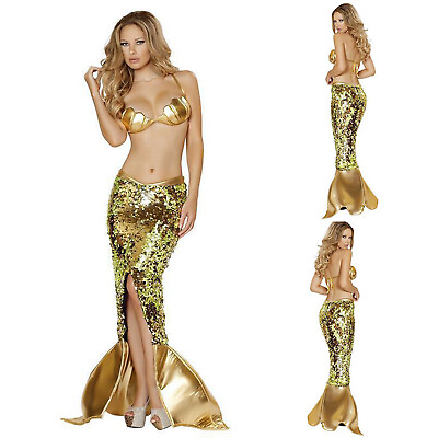 #ad Sexy Golden Sequin Cosplay Costume Party Dress Bralette amp; Skirt Set ZF $31.68
