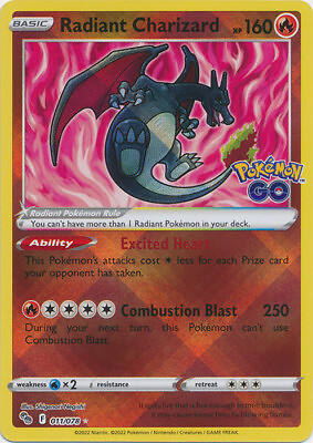 #ad Radiant Charizard 011 078 Radiant Rare Pokemon GO Pokemon TCG $26.99