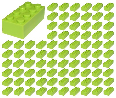 #ad ☀️100 NEW LEGO 2x4 LIME GREEN Bricks ID 3001 BULK Parts $18.95