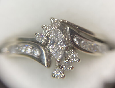 #ad 14k White Gold 1 2Ct Diamond Marquise Cluster Pave Wedding Bridal Ring Set 4 3 4 $399.75