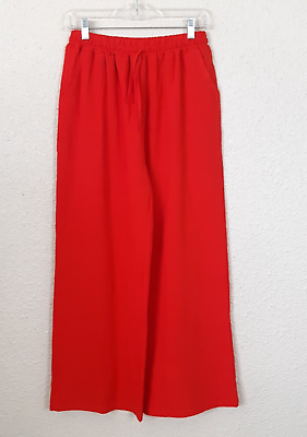 #ad Womens Red Wide Leg Pants With Pockets amp; Drawstring Size Medium New #1D31 $10.00