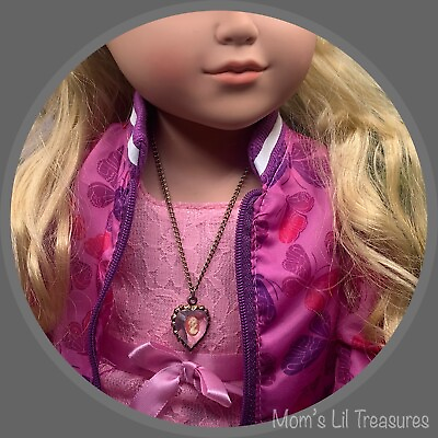 #ad Crystal Heart Pendant Coral Cameo Accent Doll Necklace · 18 Inch Doll Jewelry $7.00