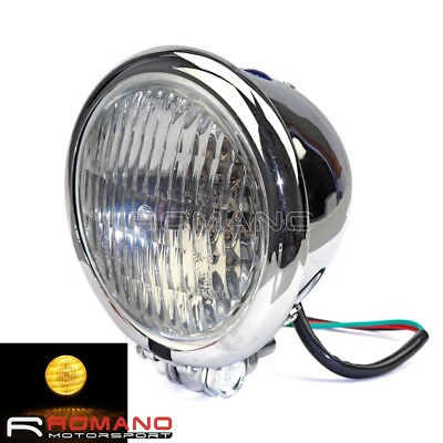 #ad Motorcycle 4.5 Round H4 Headlight Headlamp Chrome For Harley Old School Bobber $34.99