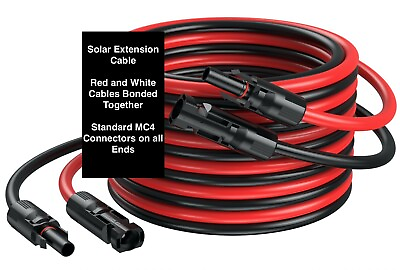 #ad 50ft Black Red 10AWG Solar Panel Extension Cable Flexible Wire Connectors $42.99