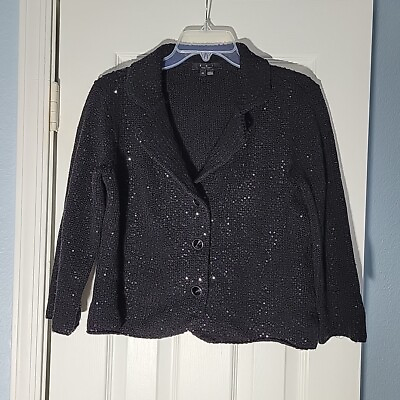 #ad ECI New York Blazer Womens Medium Black Sequin Knit Jacket Stretch Party Club $29.99