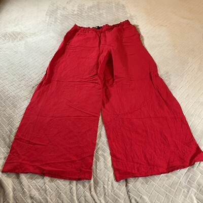 #ad Ann Taylor Womens 8 Casual Linen Blend Pants Red Wide Leg Crop High Rise Pull On $16.99