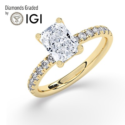 #ad IGI 3.00CT Solitaire Lab Grown Radiant Diamond Engagement Ring18K Yellow Gold $2796.00