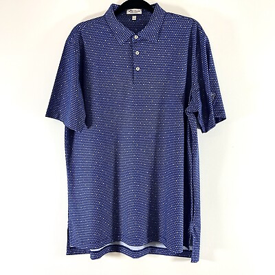 #ad Peter Millar Polo Shirt Men’s Large Blue Summer Comfort Geometric NWOT $68.00