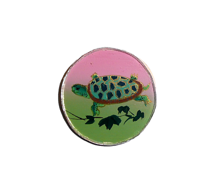 #ad Turtle Primitive Reverse Paint Glass amp; Metal Shank Button 1 1 4quot; Turtle $14.99