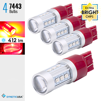 #ad 4x 7443 High Power 2835 Chip Red Projector Brake Stop Parking LED Light Bulbs $19.49