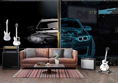 #ad 3D Automobile Model Black Garage Self adhesive Removeable Wallpaper Wall Mural1 $224.99