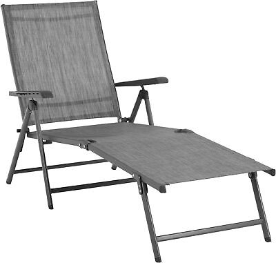 #ad FDW Patio Lounge Chair Chaise Lounges Folding Single Grey $103.22
