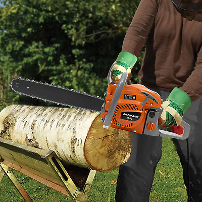 #ad 58CC Manual 20quot; Gasoline Chainsaw Powered Wood Cutting Garden Gas Chain Saw $118.70