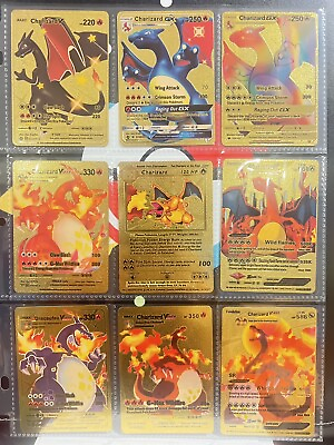 #ad #ad Pokémon Charizard V Vmax Gx Gold Foil Fan Art Cards Full Set of 18 Pieces $15.99