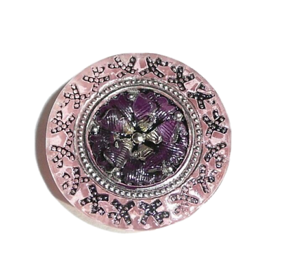 #ad Wonderful Czech Glass Reverse Paint Shank Button 7 8quot; Pink amp; Purple w Silver $8.99