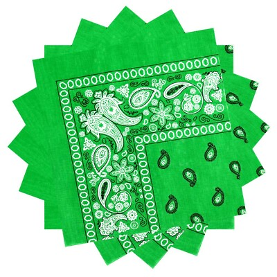 #ad Bandana 100% Cotton Versatile Large Paisley Bandanas in Pack of 5 Lime Green $14.98