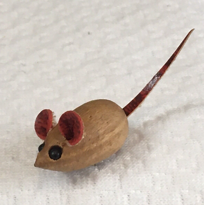 #ad Beady Eyed Mouse Vintage Wooden Lapel Pin Brooch Red Leather Ears and Tail $6.99