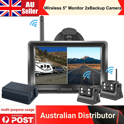 #ad Wireless 5quot; Monitor 2x Backup Camera Battery Magnetic Power Bank For Caravan Rvs AU $380.69