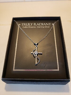 #ad Truly Radiant Sterling Silver CZ Cross Pendant Necklace in Box $24.00