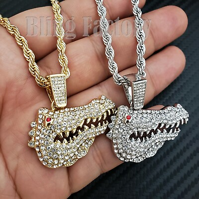 #ad Iced Unisex Gold amp; Silver Tone Crocodile Pendant amp; 24quot; Rope Chain Bling Necklace $11.99
