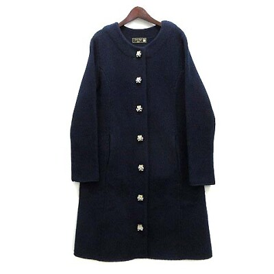 #ad Franche Lippee Cat Bijou Wool Knit Collarless Coat Navy Blue Size M M equivalent $145.64