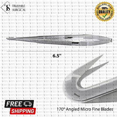 #ad New Optimus Potts Scissors 170° Angled Micro Fine Blades Round Handle Stainless $150.00