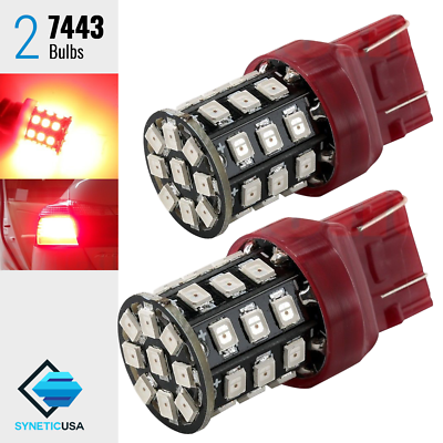#ad 2x 7443 High Power 2835 Chip Bright Red Brake Tail Stop 33 SMD LED Light Bulbs $11.59