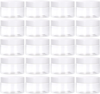 #ad 24 Pack 1 OZ Plastic Jars round Clear Cosmetic Container Jars Lids Labels Jars $23.59