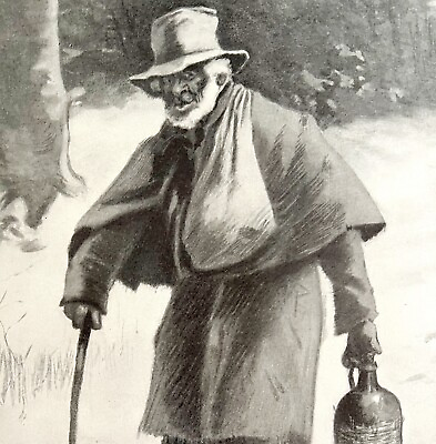 #ad Many a Slip Old Man Carrying Brandy Jug 1908 Kemble Winter Art Print DWBB2 $24.99