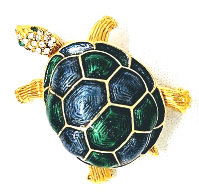 #ad Colorful Turtle Brooch Gold CZ Eyes Green Shell $9.60