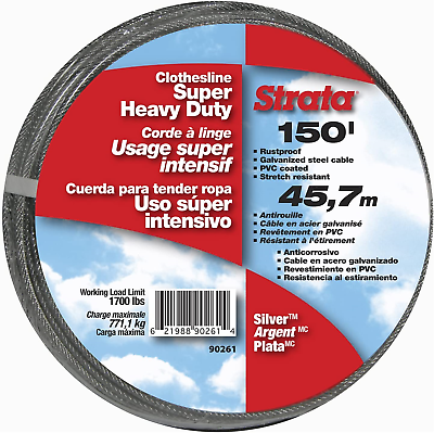 #ad Strata 150 Feet Clothesline Line Outdoor Heavy Duty Silver PVC Coating $47.29