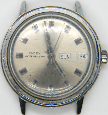 #ad C548 mens Vintage Works 1975 Timex Marlin Manual Fancy Blue Design Old Watch lot $74.99