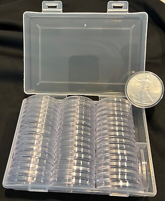 #ad 50 DIRECT FIT AIRTIGHT 40.6MM AMERICAN SILVER EAGLE 1 OZ COIN HOLDERS CAPSULES $15.49