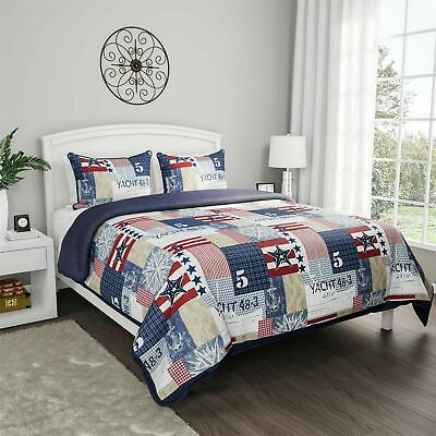 #ad #ad Patchwork Nautical Americana Quilted Blanket Colorful Bedspread Twin Queen King $36.99