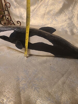 #ad Vintage Carved Sculpture Wood Painted Killer Whale 16 1 2 Inches Long Folk Art $85.00